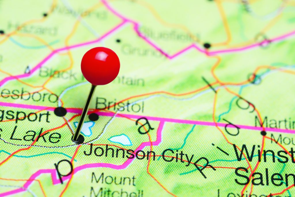 Johnson City, TN, pinned on a map